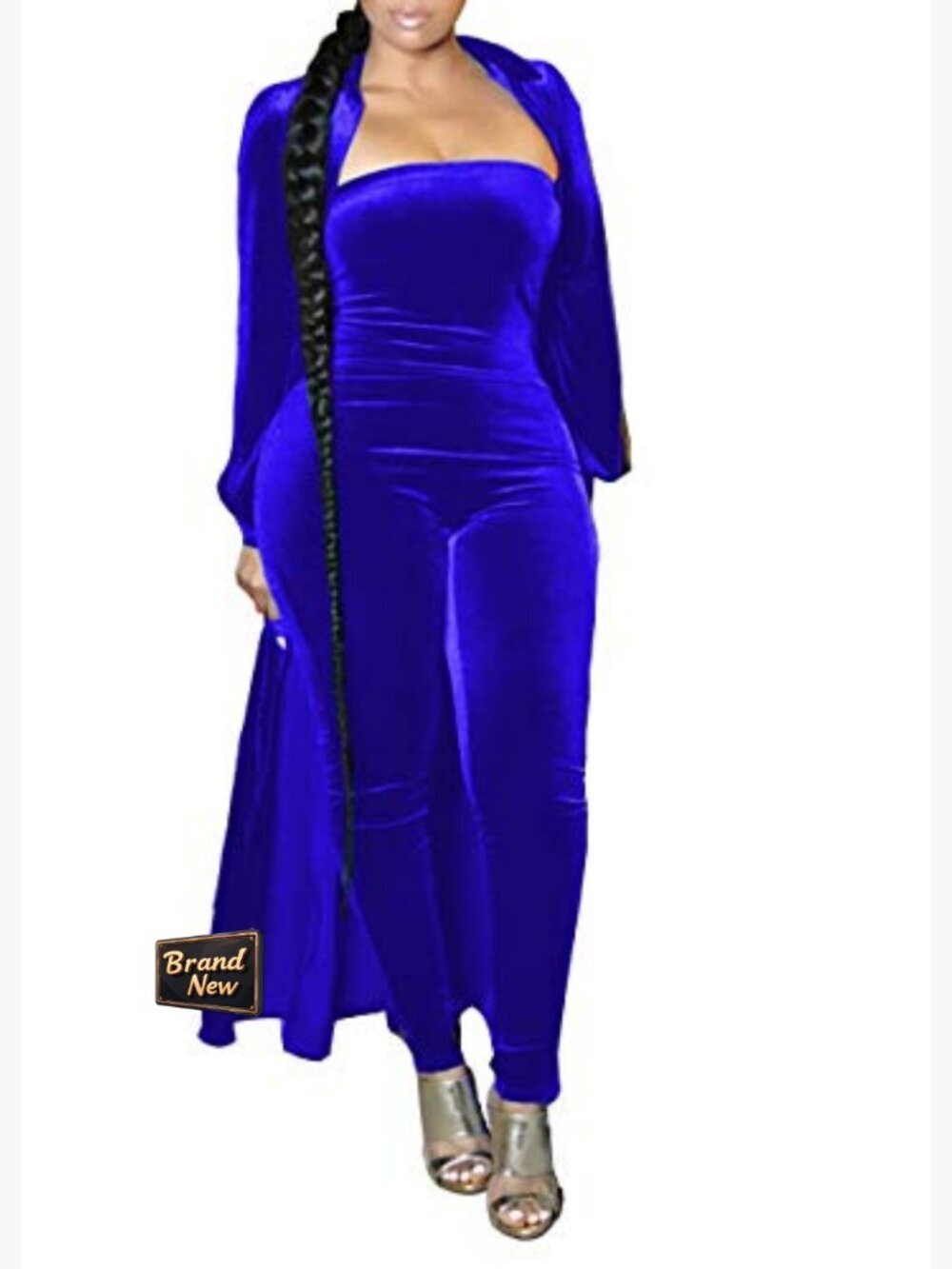 Velvet Long Sleeve Cardigan Tube Top Jumpsuit Set Party Clubwear - Picture 2 of 4